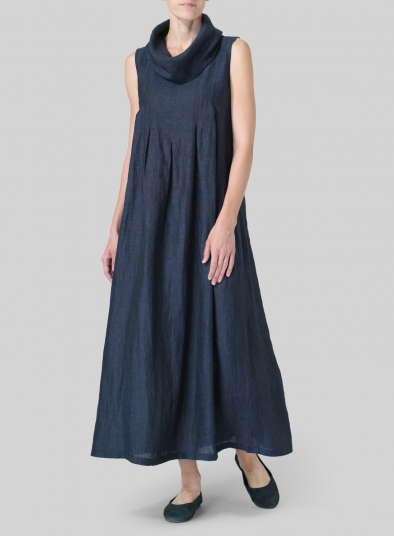 cowl neck linen dress