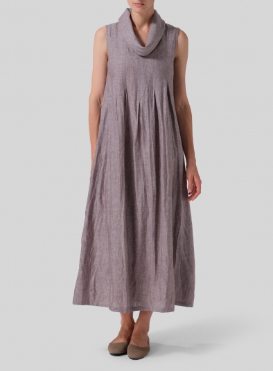 Linen Sleeveless Cowl Neck Long Dress