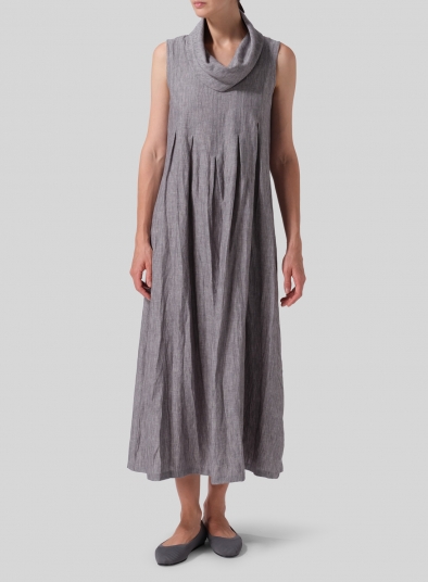 Linen Sleeveless Cowl Neck Long Dress