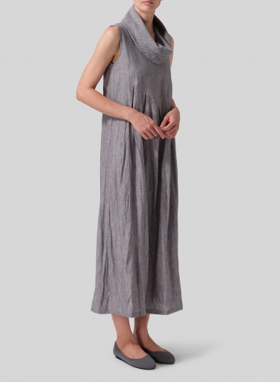 Linen Sleeveless Cowl Neck Long Dress