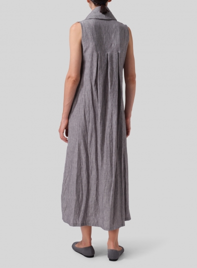 Linen Sleeveless Cowl Neck Long Dress