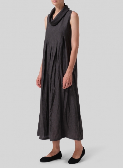 Linen Sleeveless Cowl Neck Long Dress