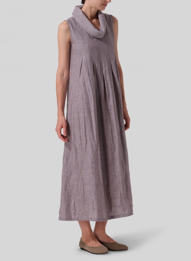 Linen Sleeveless Cowl Neck Long Dress