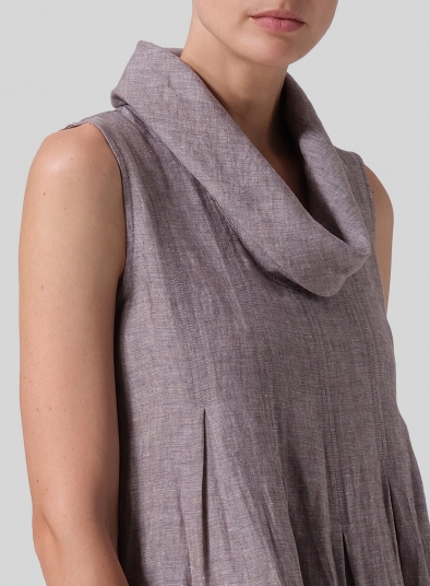 Linen Sleeveless Cowl Neck Long Dress