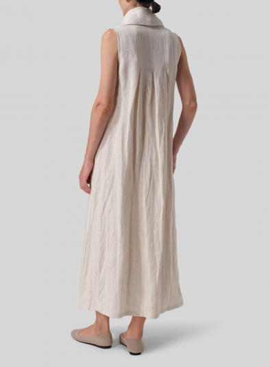 Linen Sleeveless Cowl Neck Long Dress