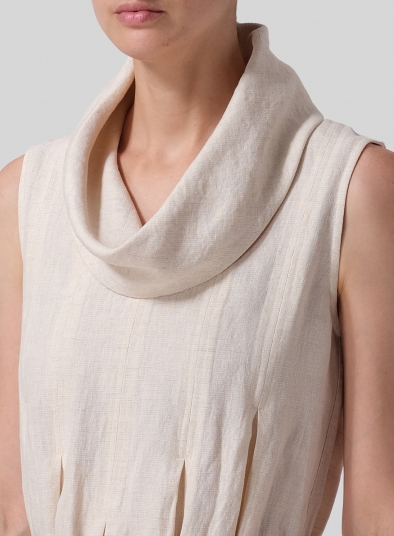 Linen Sleeveless Cowl Neck Long Dress