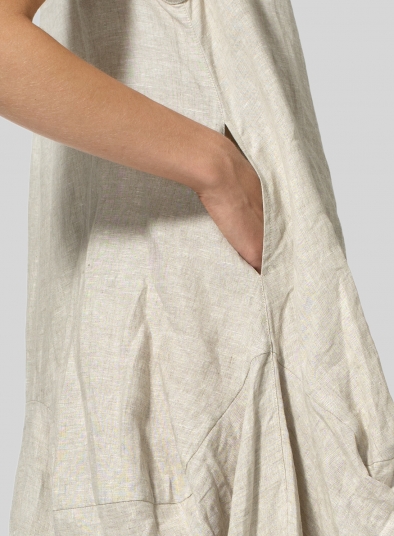 Linen Sleeveless Draped Dress