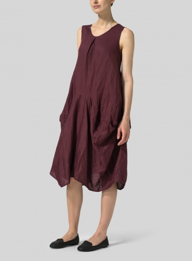 Linen Sleeveless Draped Dress
