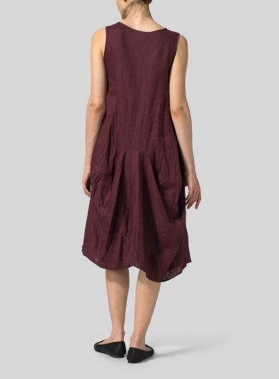 Linen Sleeveless Draped Dress