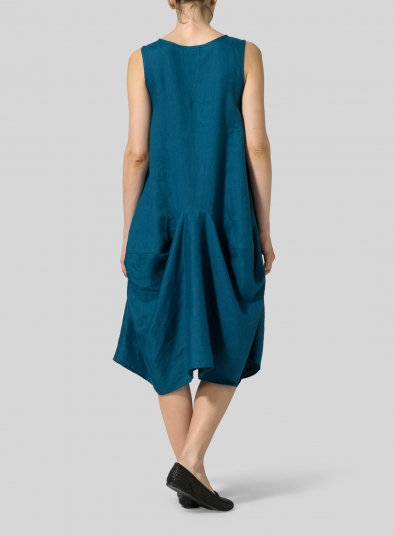 Linen Sleeveless Draped Dress
