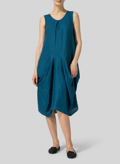Linen Sleeveless Draped Dress
