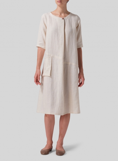 Linen Long Center Pleated Dress