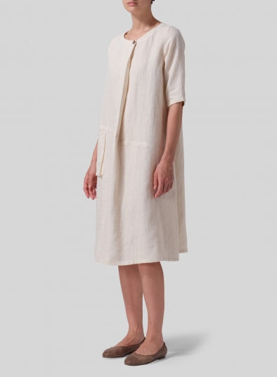Linen Long Center Pleated Dress