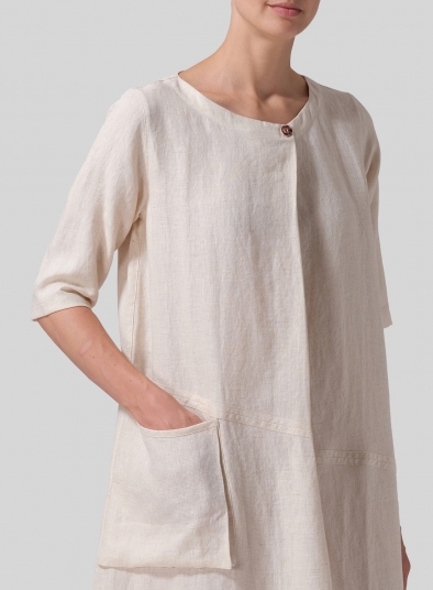 Linen Long Center Pleated Dress