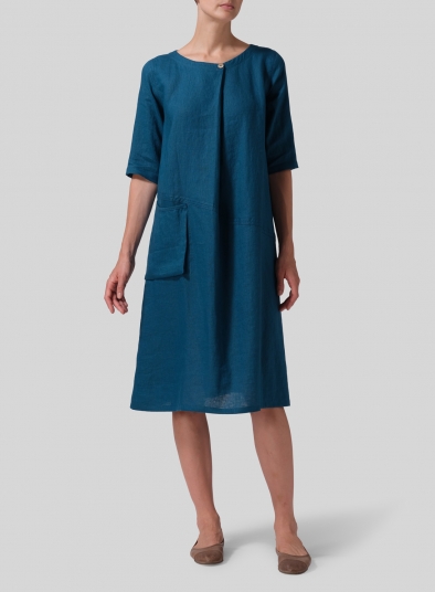 Linen Long Center Pleated Dress