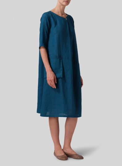 Linen Long Center Pleated Dress