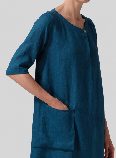 Linen Long Center Pleated Dress