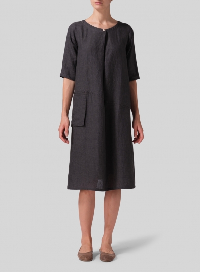 Linen Long Center Pleated Dress