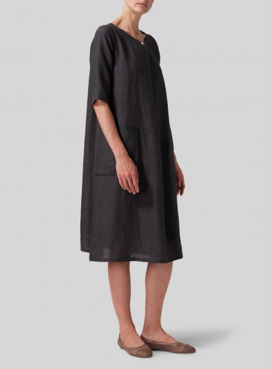 Linen Long Center Pleated Dress