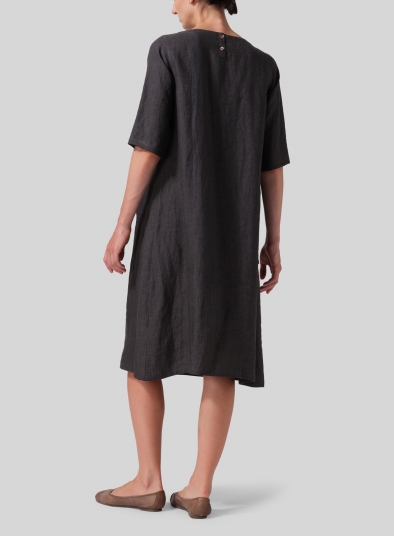 Linen Long Center Pleated Dress