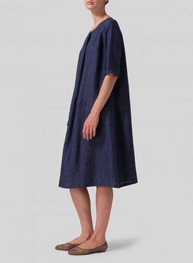 Linen Long Center Pleated Dress