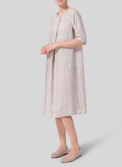 Linen Long Center Pleated Dress