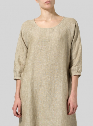 Linen Elbow Sleeve Long Dress