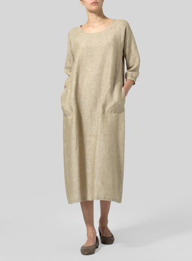 Linen Elbow Sleeve Long Dress