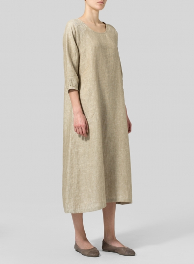 Linen Elbow Sleeve Long Dress