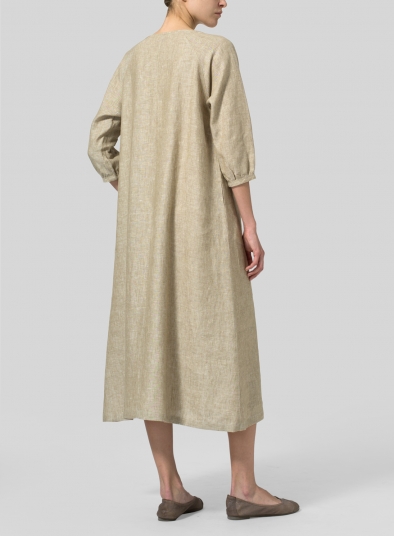 Linen Elbow Sleeve Long Dress