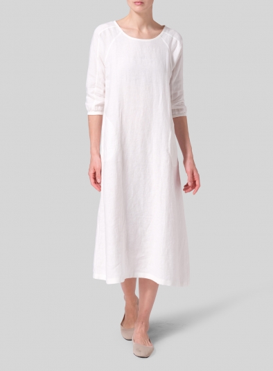 Linen Elbow Sleeve Long Dress