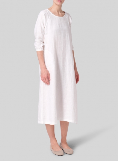 Linen Elbow Sleeve Long Dress