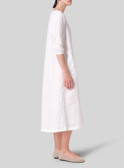 Linen Elbow Sleeve Long Dress