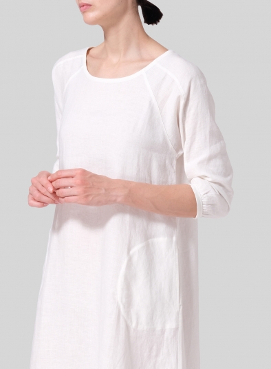 Linen Elbow Sleeve Long Dress