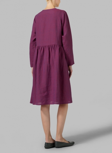 Linen Button Front L/S Dress 