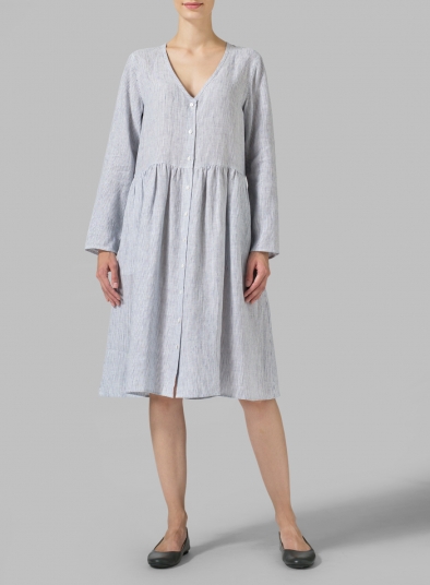 Linen Button Front L/S Dress 