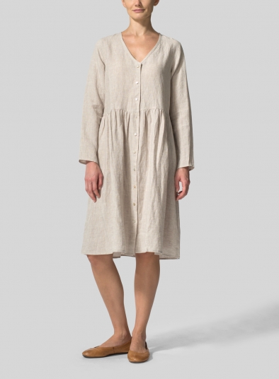 Linen Button Front L/S Dress 