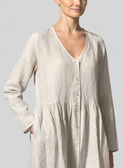 Linen Button Front L/S Dress 