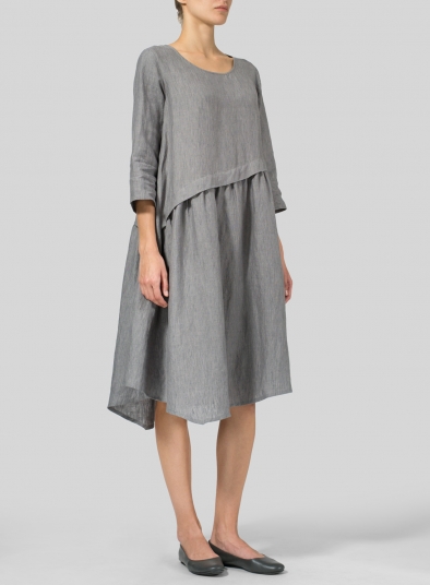 Linen A-line Asymmetrical Hem Dress