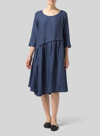 Linen A-line Asymmetrical Hem Dress