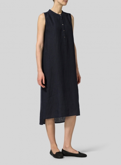 Navy Linen Slip On Dress