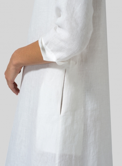 Linen V-neck Mandarin Collar Dress Tunic