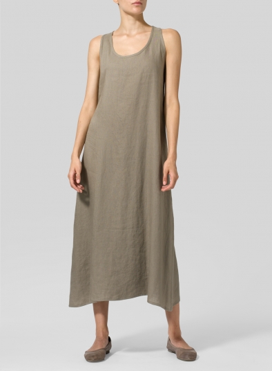 Linen Dipped-Hem Maxi Dress