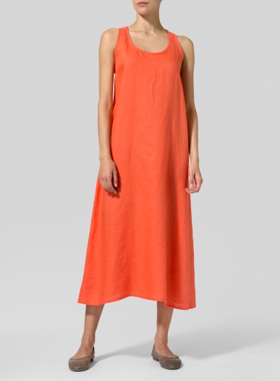 Linen Dipped-Hem Maxi Dress