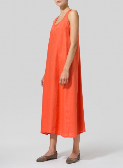 Linen Dipped-Hem Maxi Dress