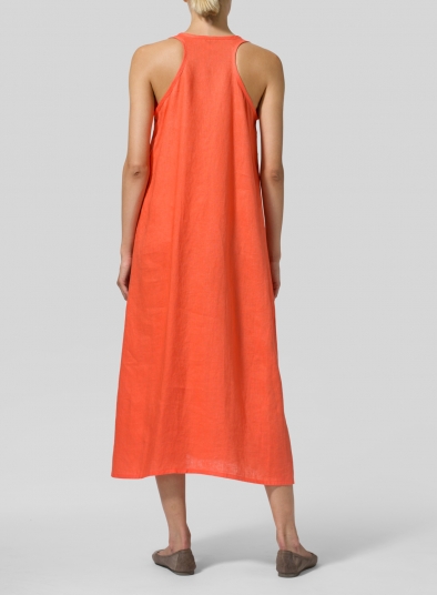 Linen Dipped-Hem Maxi Dress