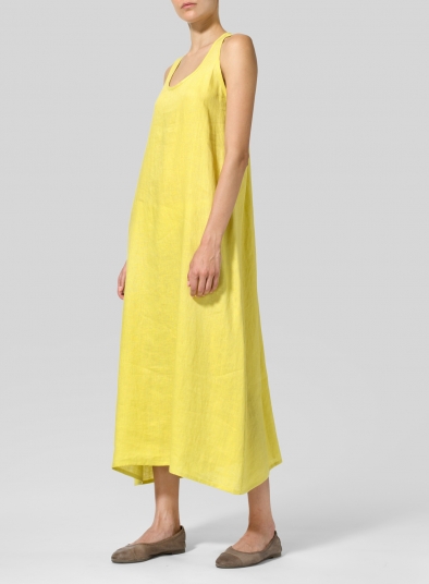 Linen Dipped-Hem Maxi Dress