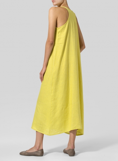 Linen Dipped-Hem Maxi Dress