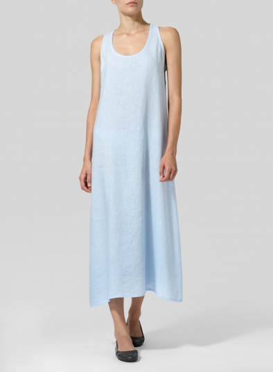 Linen Dipped-Hem Maxi Dress