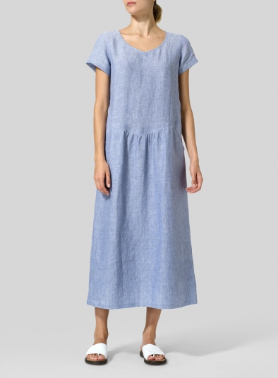 Linen Short Sleeve Midi Dress